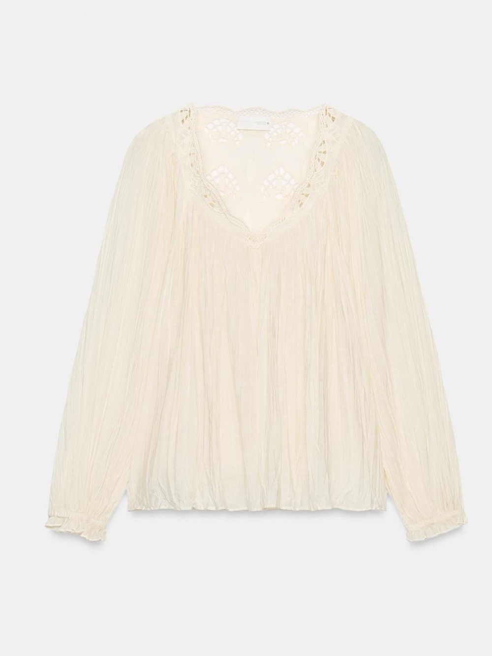 NWT Zara ZW Collection Embroidered Crinkle Blouse Ecru M - Picture 10 of 12